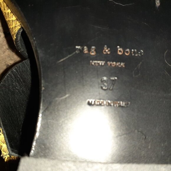 RAG & BONE-Yellow/Black Leather Python Print Sandals-Buckles-Sz 7-Near Mint - Picture 8 of 8